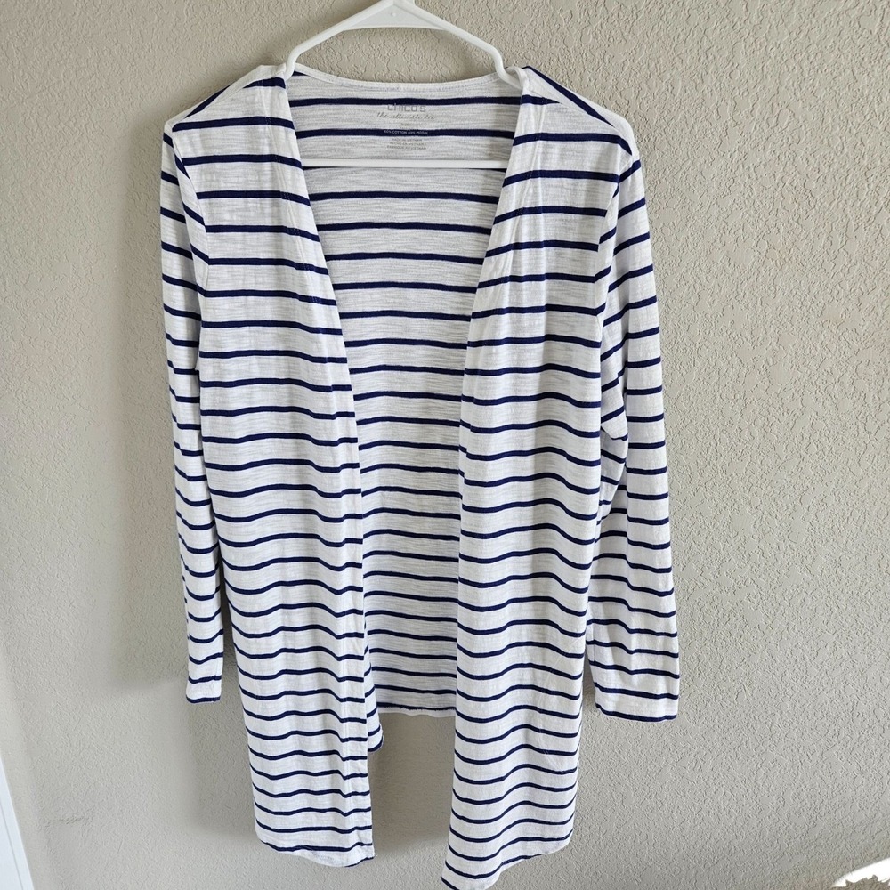 Chico's The Ultimate Tee NWOT Woman Size M (Chico 1) Open Long cardigan Striped